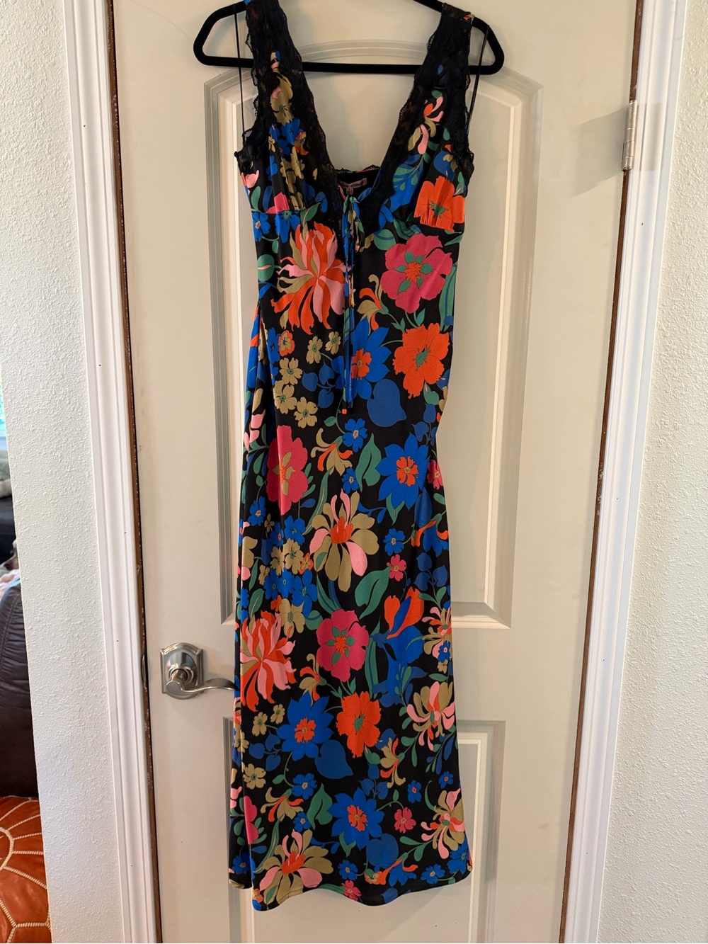Floral V-Neck Maxi Dress in Black with Multicolor Print